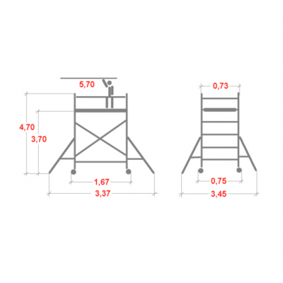 Rusztowanie aluminiowe jezdne Faraone Compact XS (0,75x1,60m) wys. rob. 5,70m